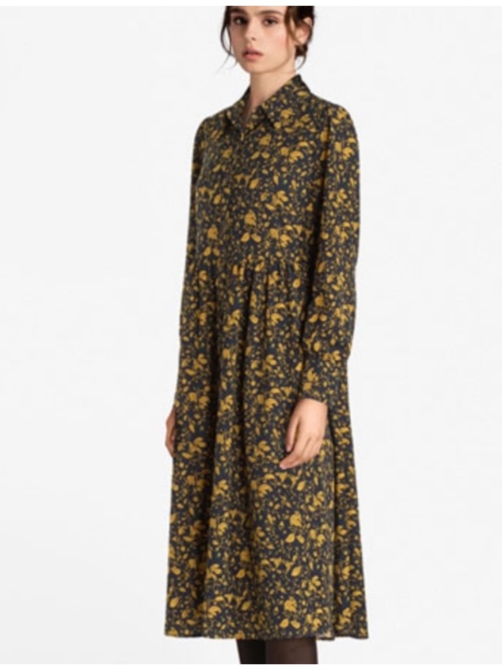 Anthropologie The Korner textured floral leaf midi shirt dress Size M